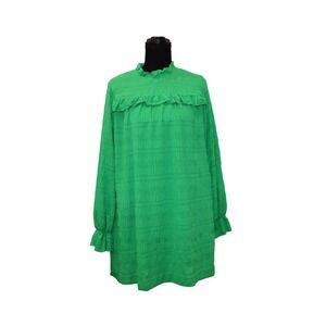 Emery Rose Smock Dress Womens Small Green Excellent Ruffle Mock Neck Long Sleeve